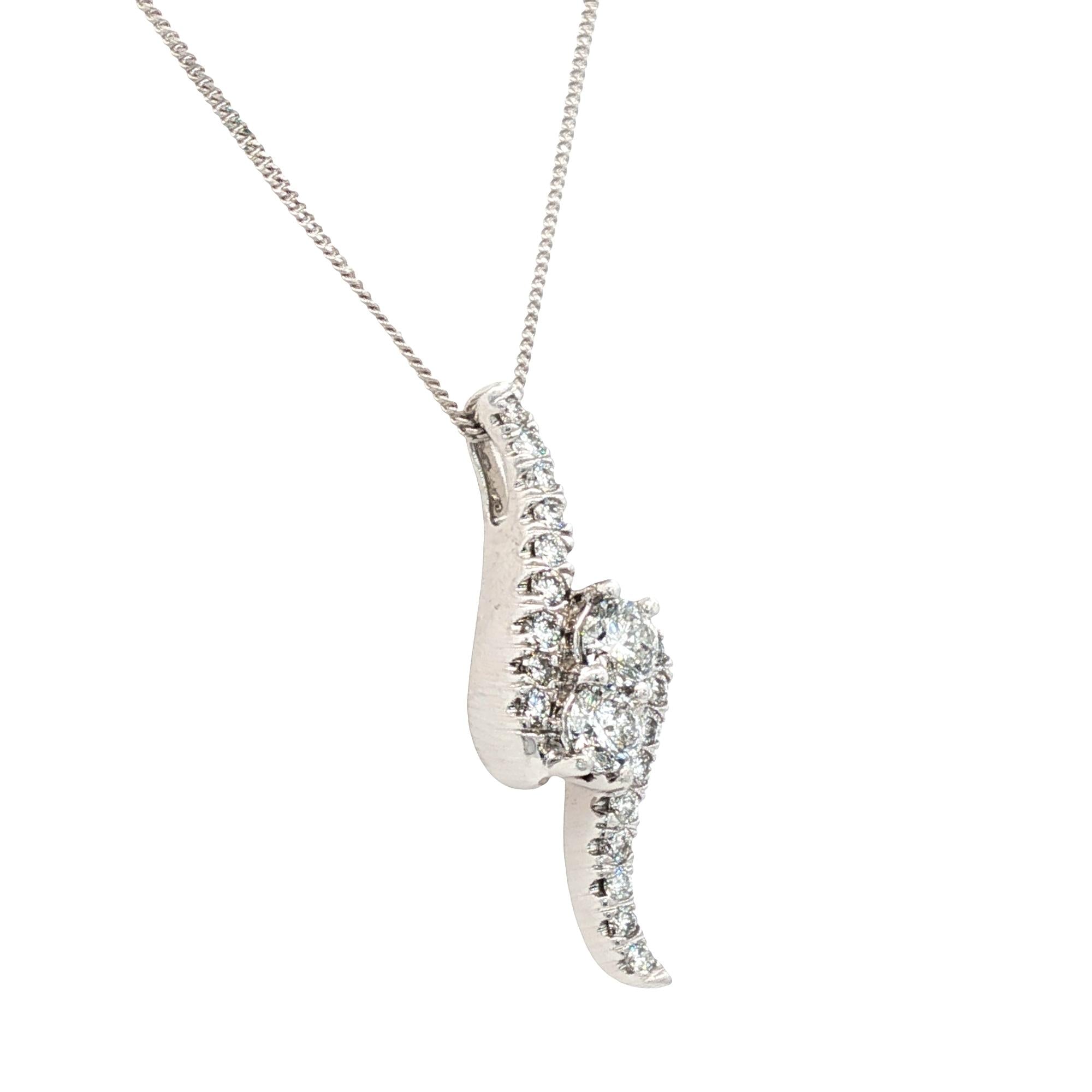 Diamond Bypass Drop Pendant Necklace 14 Karat White Gold "Ever Us"