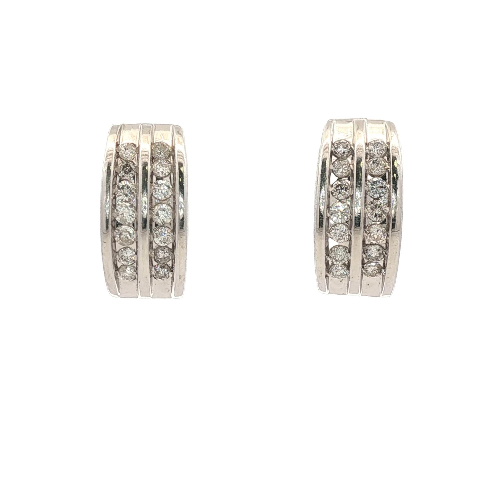 Diamond Half Hoop 14 Karat White Gold Leverback Earrings