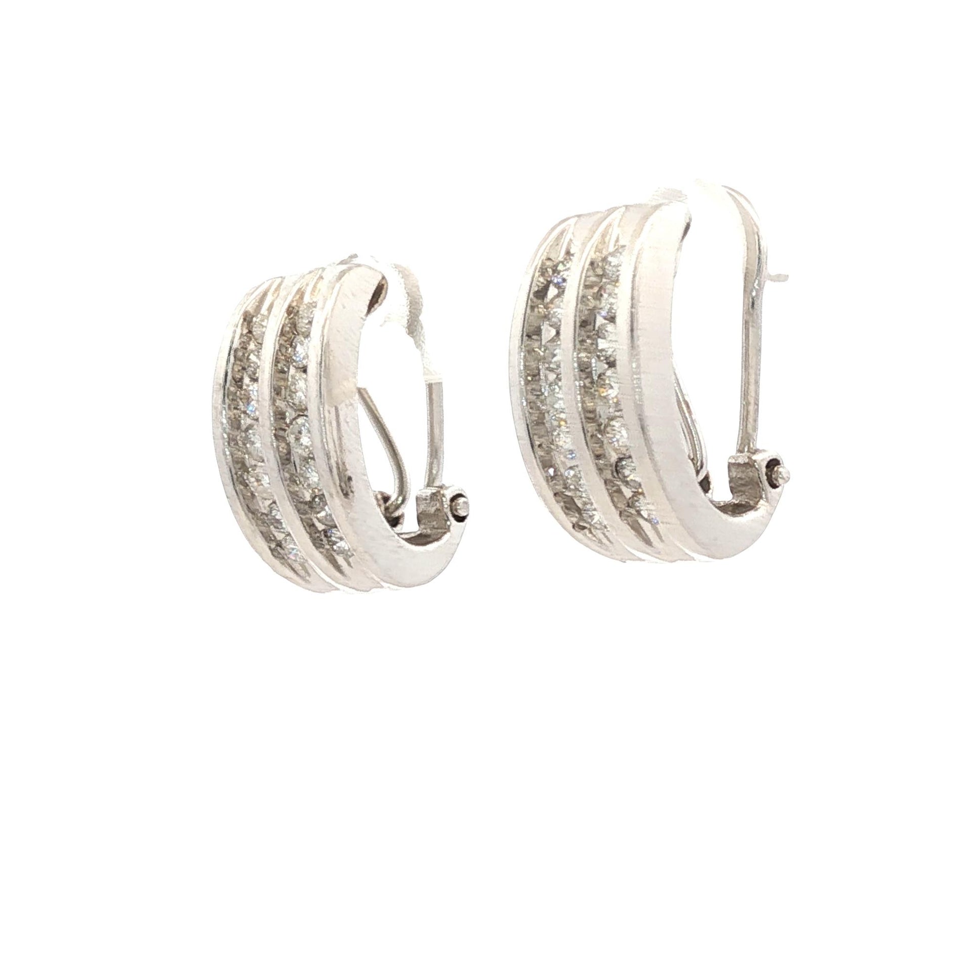 Diamond Half Hoop 14 Karat White Gold Leverback Earrings