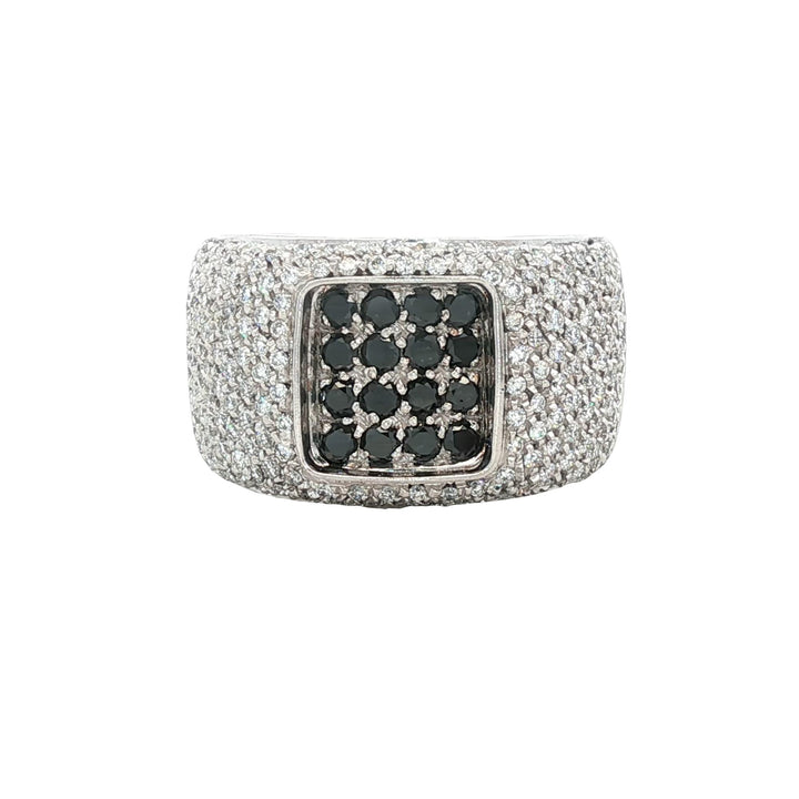 Pavé White & Black Diamond 18 Karat White Gold Wide Band Ring