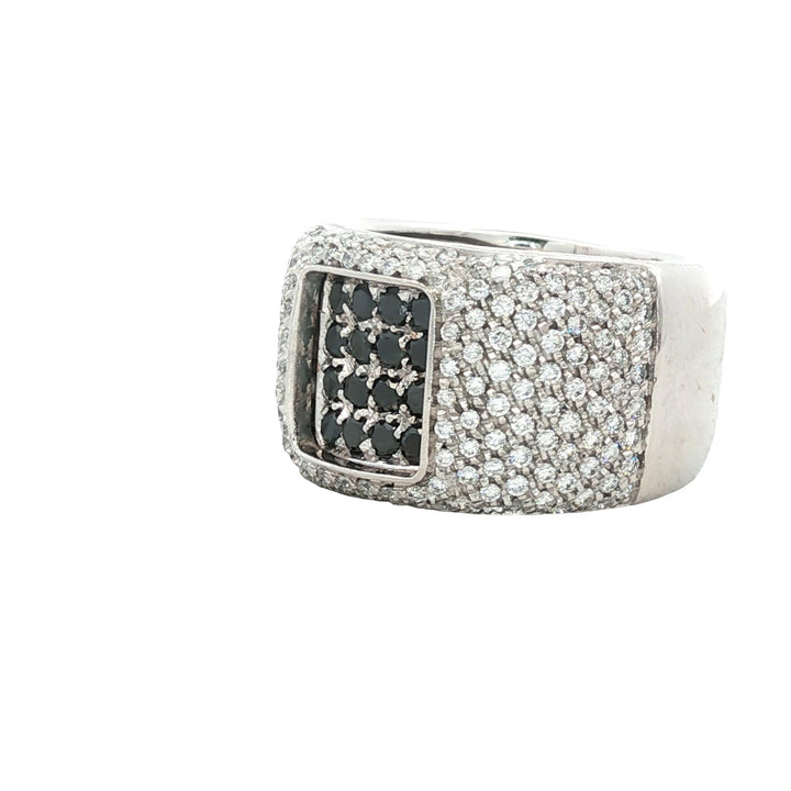 Pavé White & Black Diamond 18 Karat White Gold Wide Band Ring