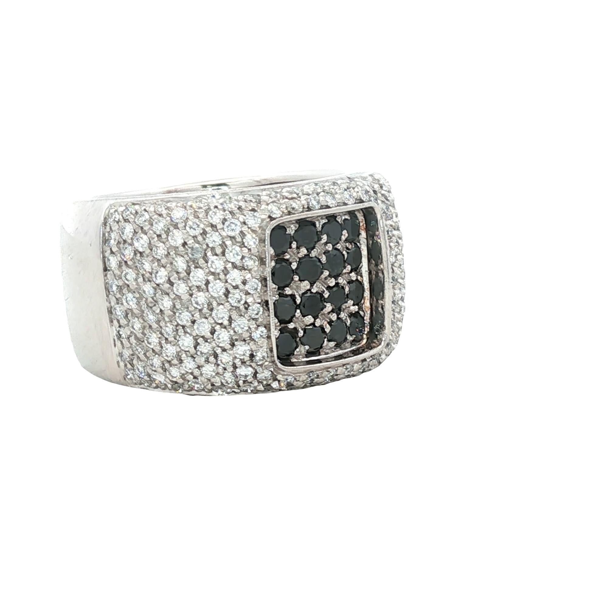 Pavé White & Black Diamond 18 Karat White Gold Wide Band Ring