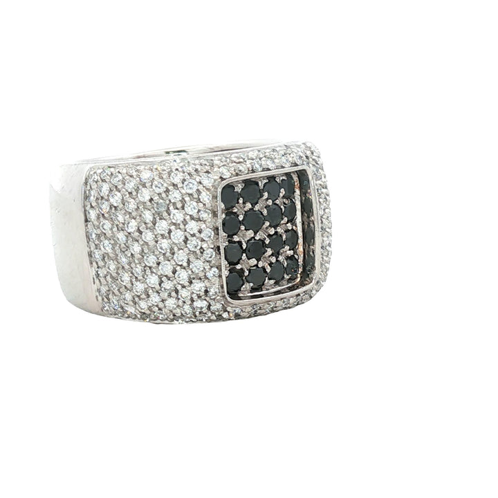 Pavé White & Black Diamond 18 Karat White Gold Wide Band Ring