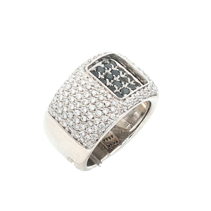 Pavé White & Black Diamond 18 Karat White Gold Wide Band Ring