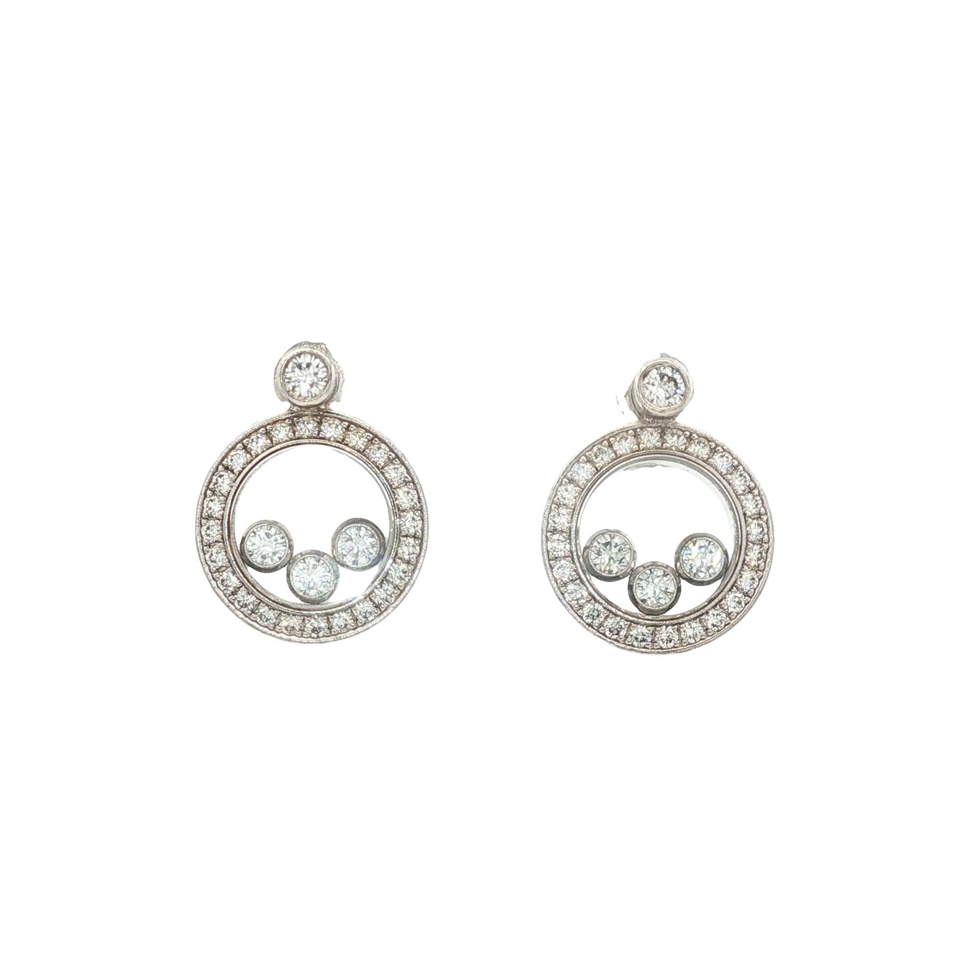 Chopard Happy Diamond Drop Earrings 18 Karat White Gold La Pousette Backs