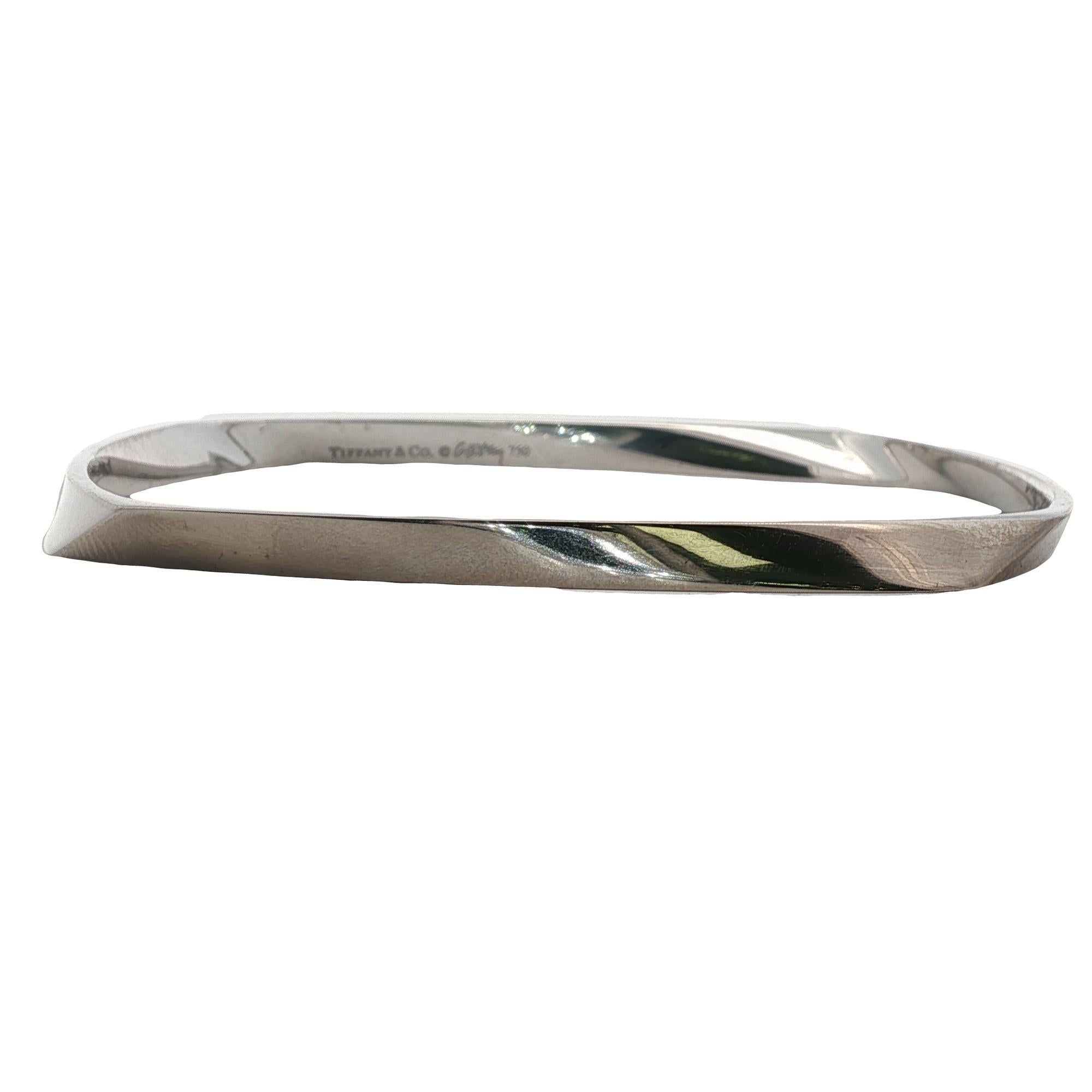 Tiffany & Co. Gehry Torque 18k White Gold Square Twisted Bangle Bracelet
