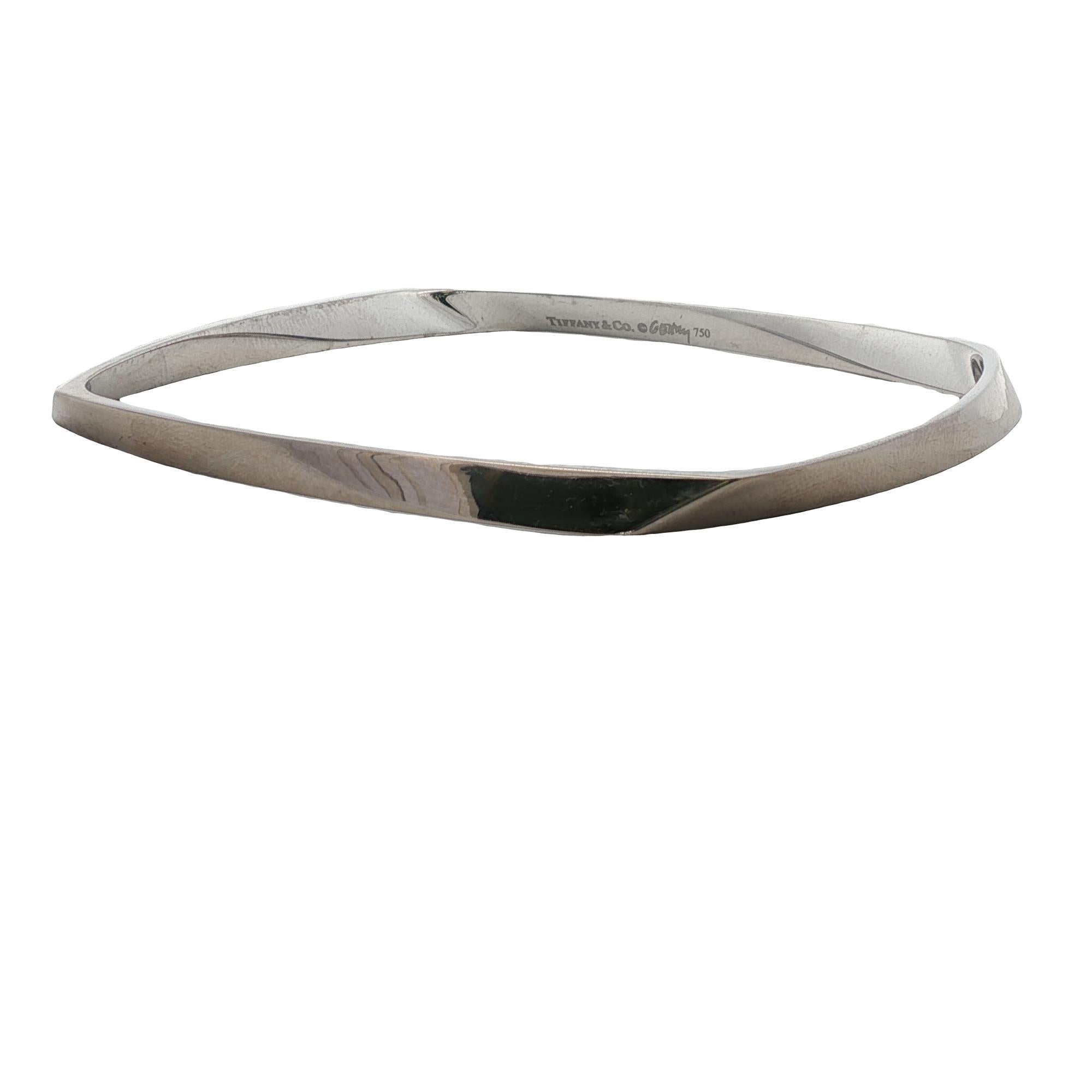 Tiffany & Co. Gehry Torque 18k White Gold Square Twisted Bangle Bracelet