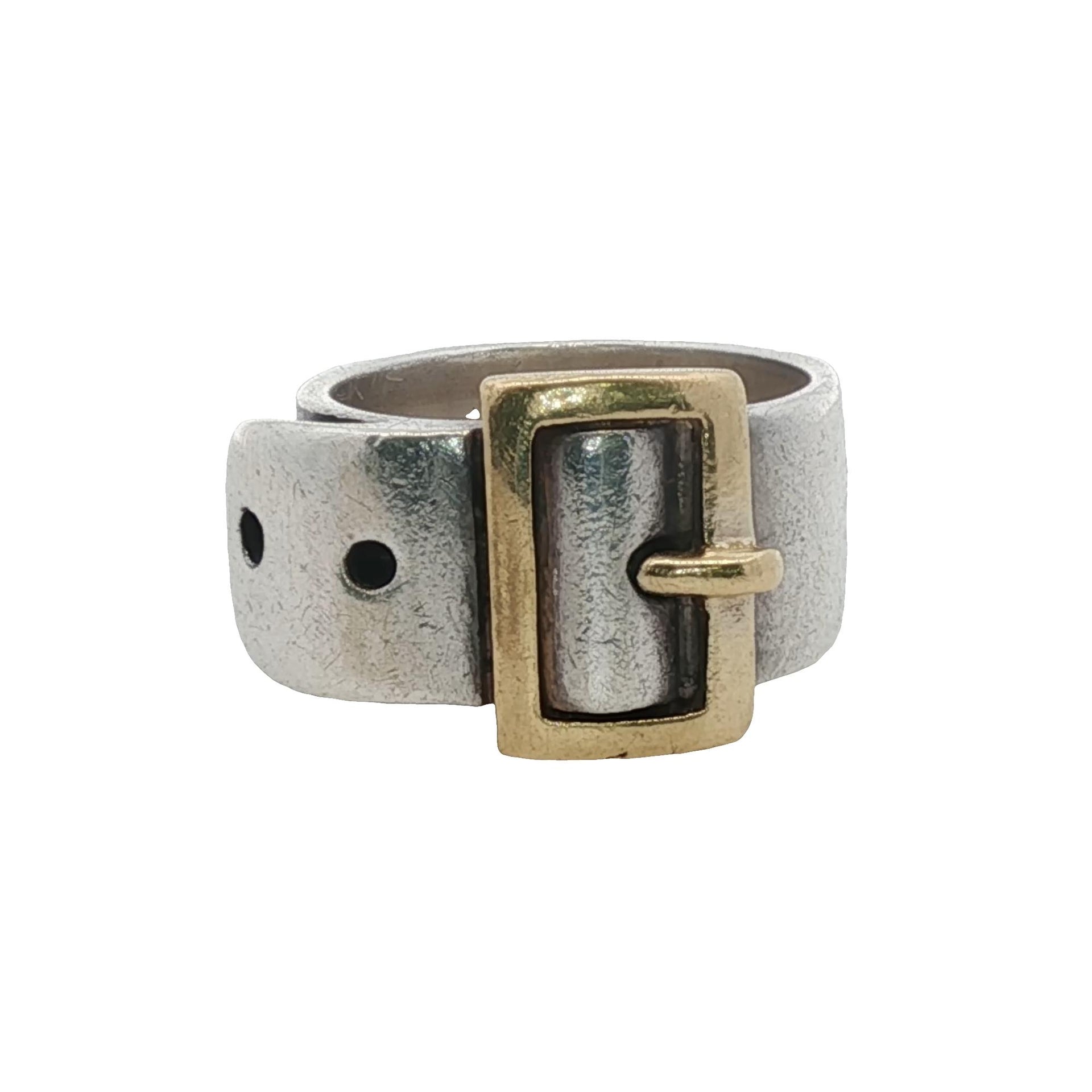 14 Karat Yellow Gold & Sterling Silver Buckle Ring Vintage Size 6