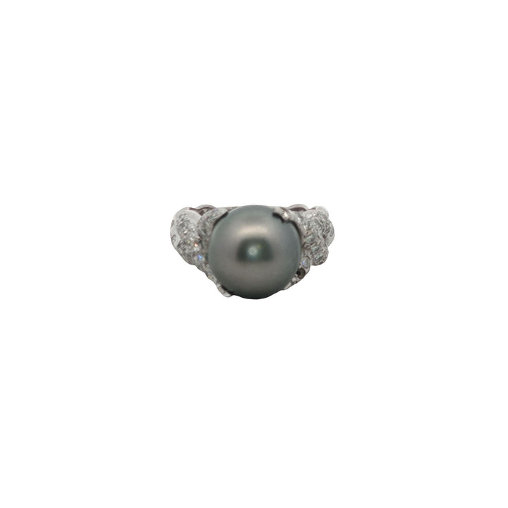 Chanel Comète Tahitian Black Pearl Diamond 18 Karat White Gold Cocktail Ring