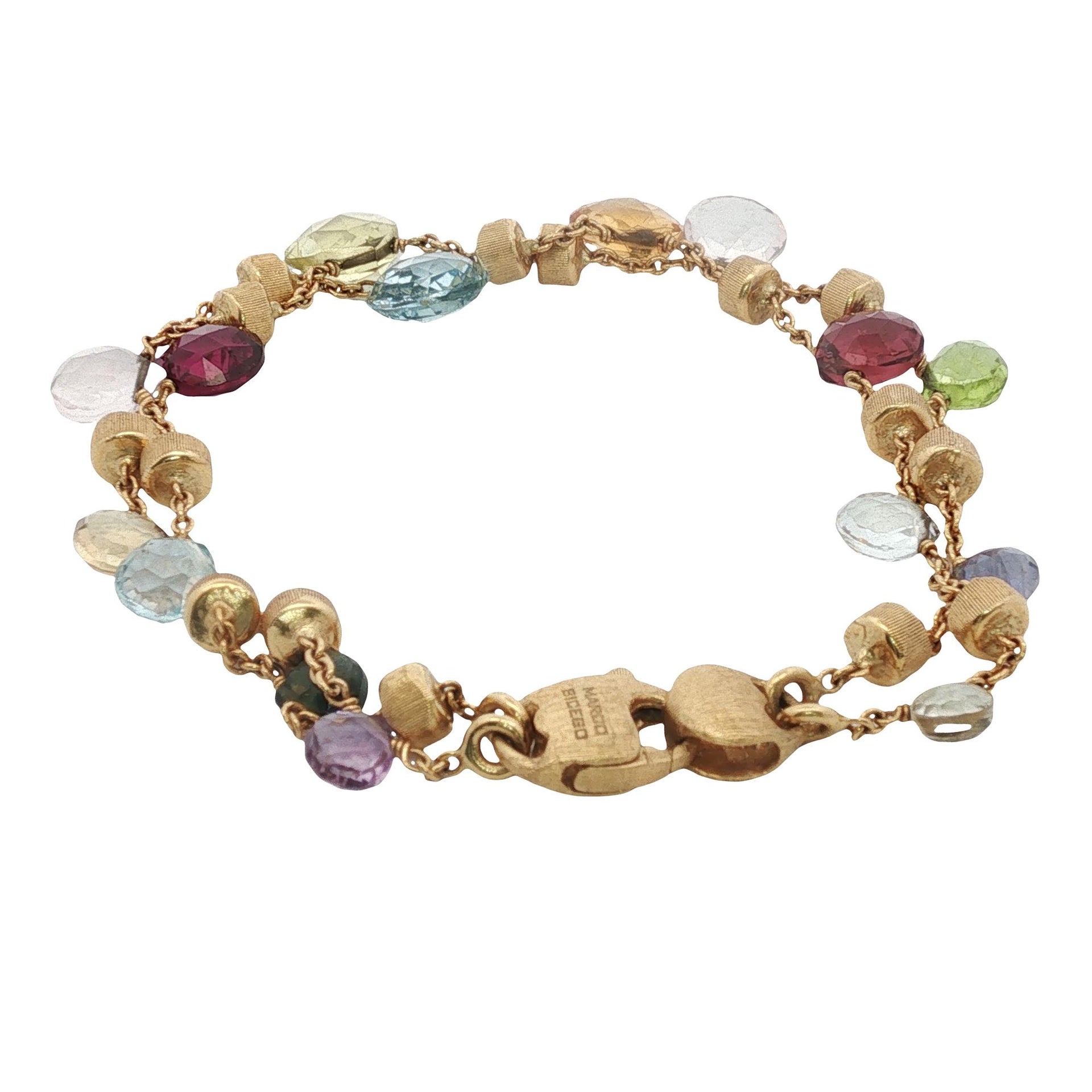 Marco Bicego Paradise Two Strand Colorful Gemstone 18K Yellow Gold Link Bracelet