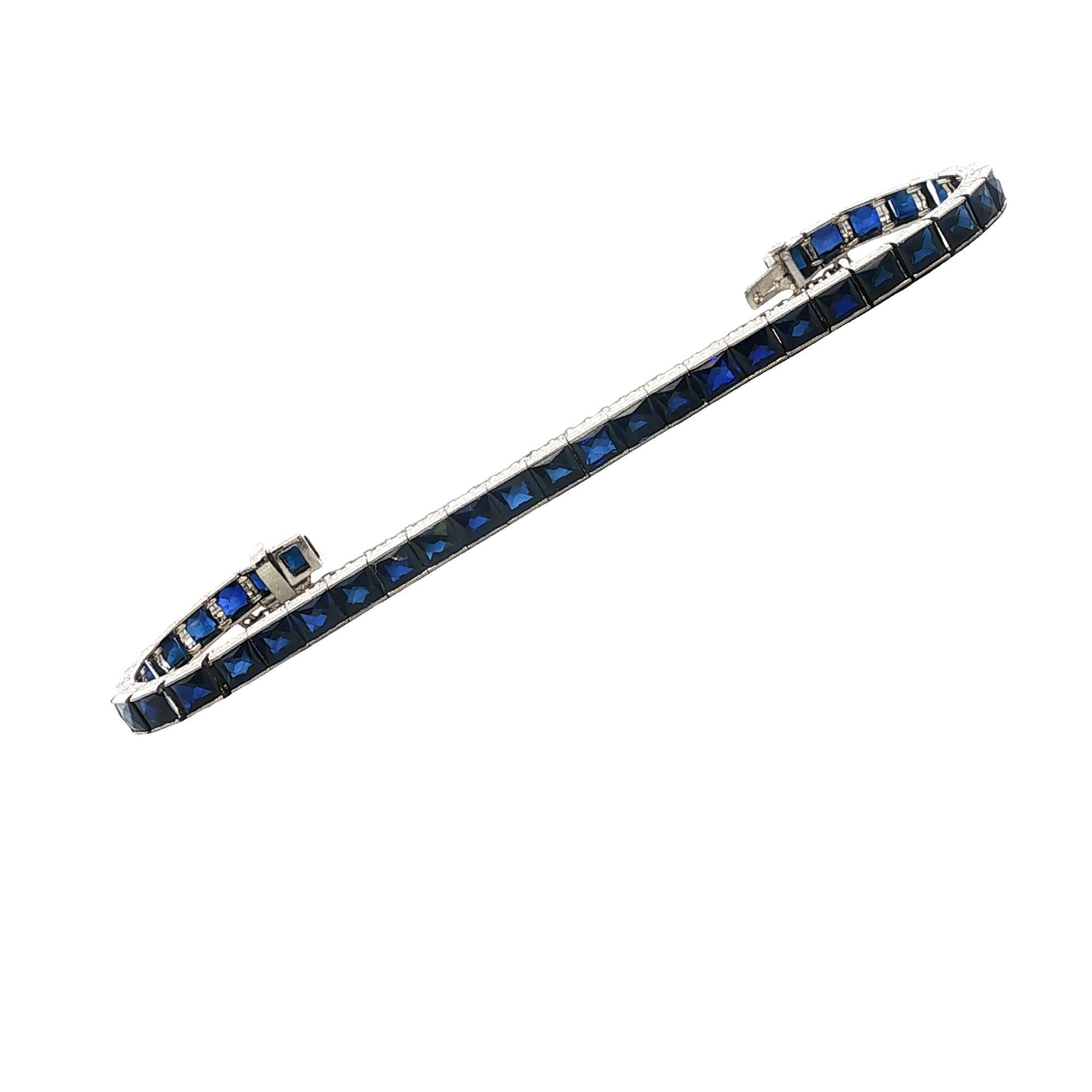 1940's Platinum Synthetic Blue Sapphire Vintage Line Bracelet