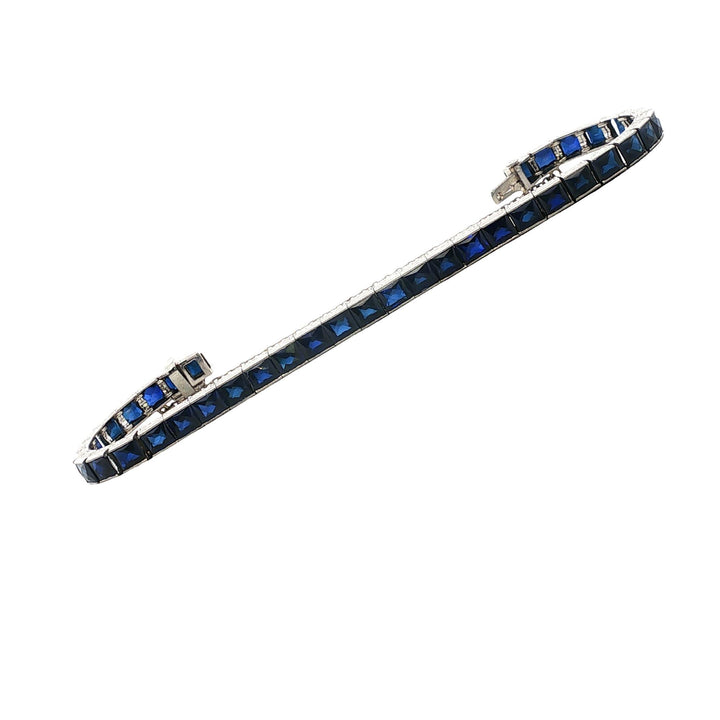 1940's Platinum Synthetic Blue Sapphire Vintage Line Bracelet