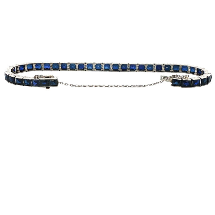 1940's Platinum Synthetic Blue Sapphire Vintage Line Bracelet