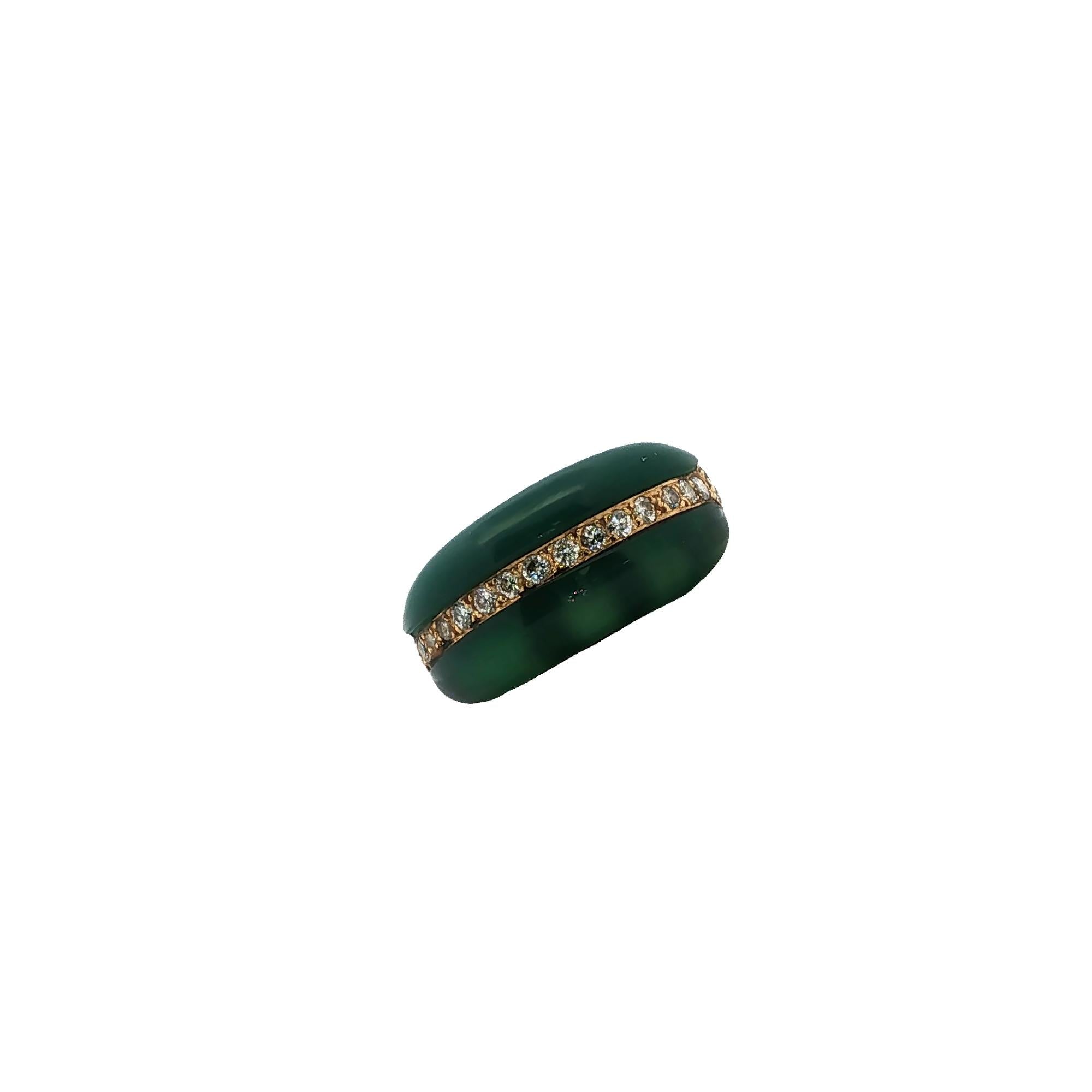 Van Cleef & Arpels Chrysoprase Diamond 18 Karat Yellow Gold Vintage Band Ring