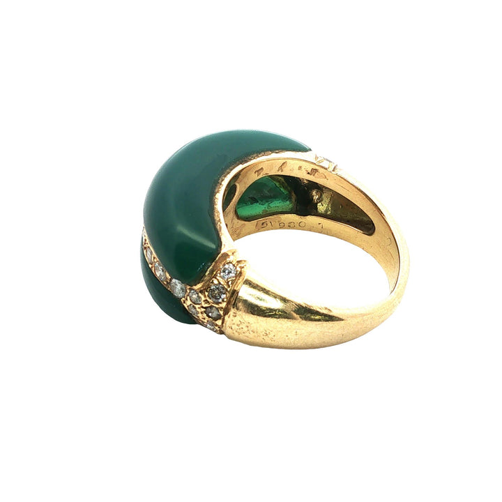 Van Cleef & Arpels Chrysoprase Diamond 18 Karat Yellow Gold Vintage Band Ring