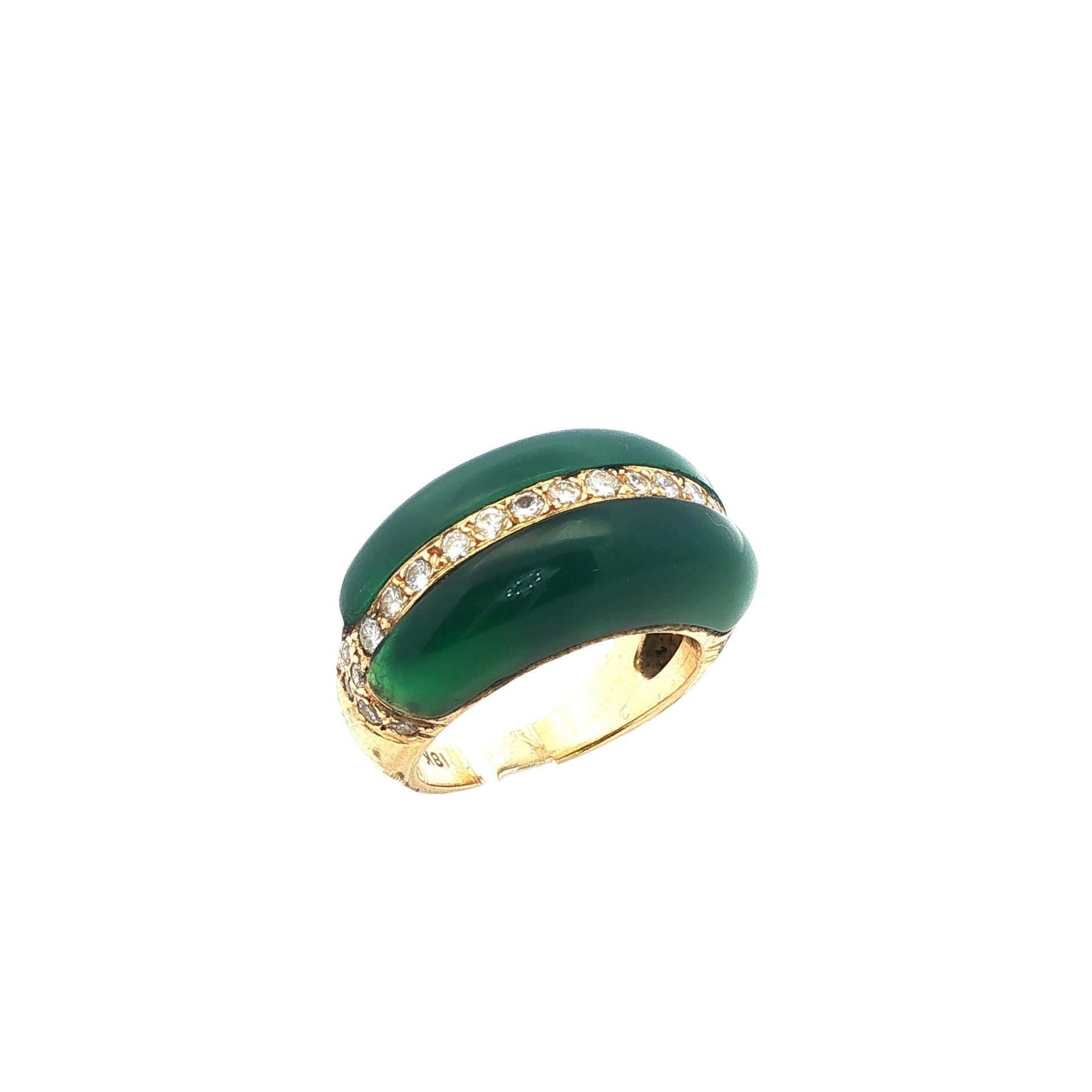 Van Cleef & Arpels Chrysoprase Diamond 18 Karat Yellow Gold Vintage Band Ring