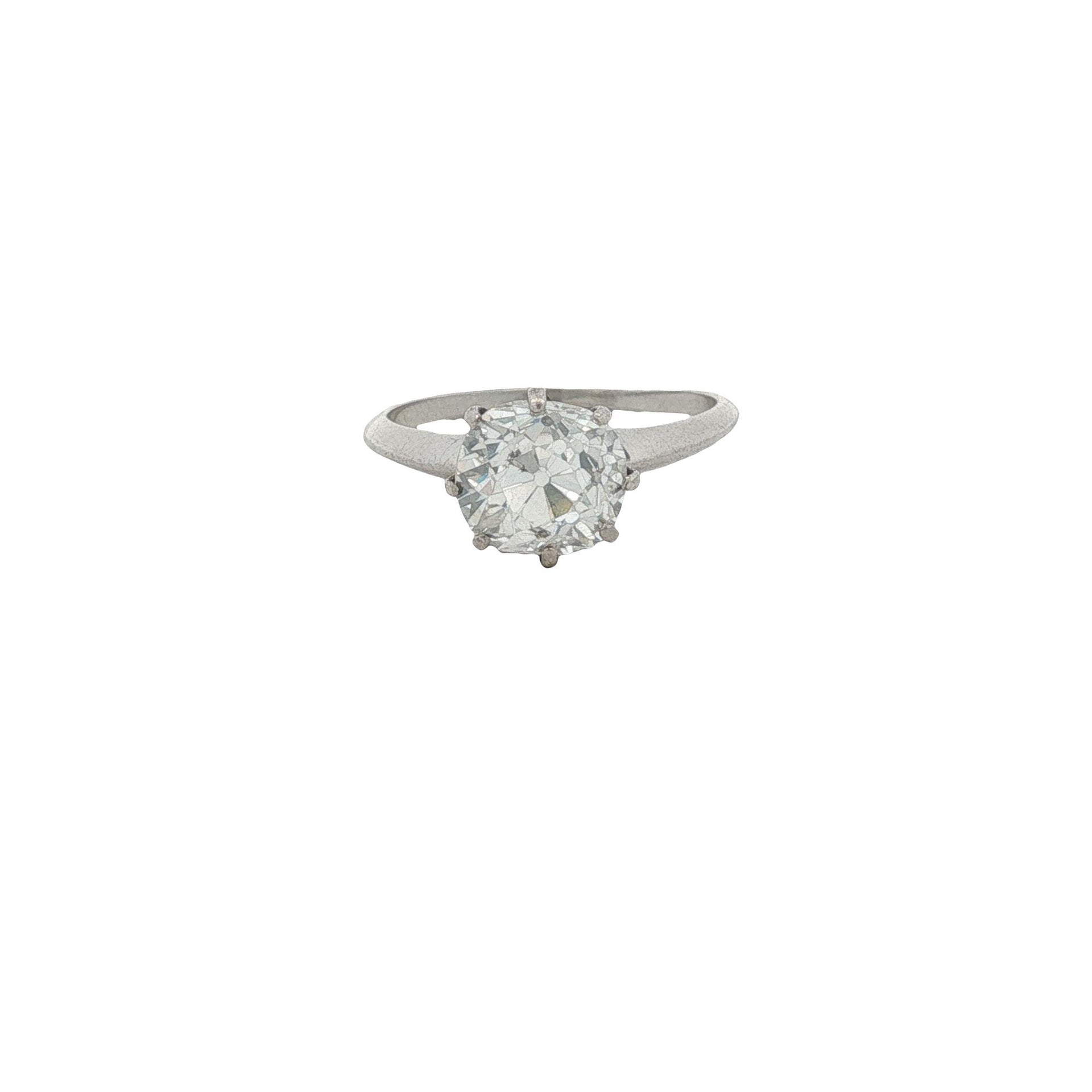 2.46 Carat Old Mine Cut Diamond Solitaire Eight Prong Engagment Ring GIA