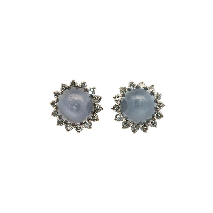 Star Sapphire Diamond 14 Karat White Gold Vintage Stud Earrings