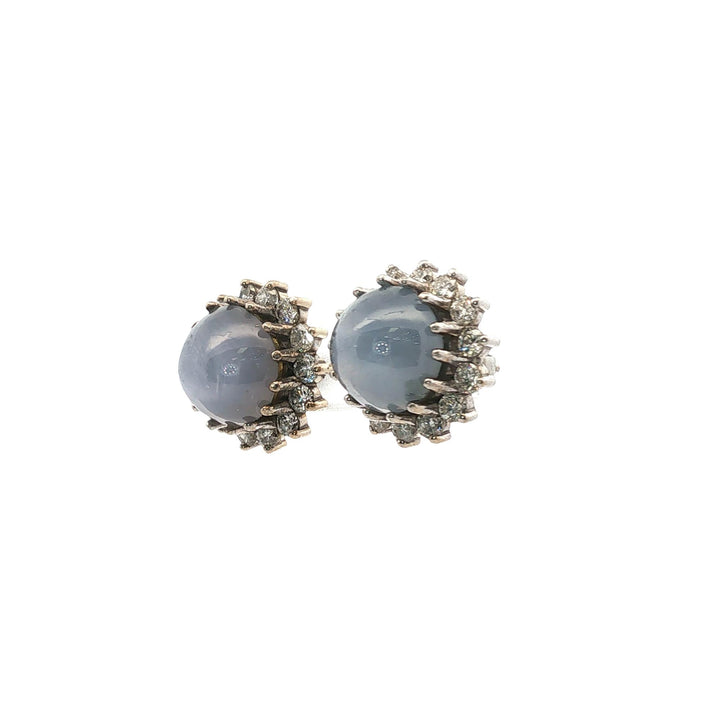 Star Sapphire Diamond 14 Karat White Gold Vintage Stud Earrings
