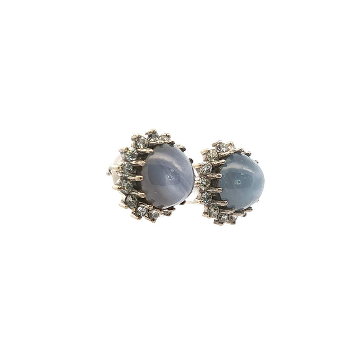 Star Sapphire Diamond 14 Karat White Gold Vintage Stud Earrings