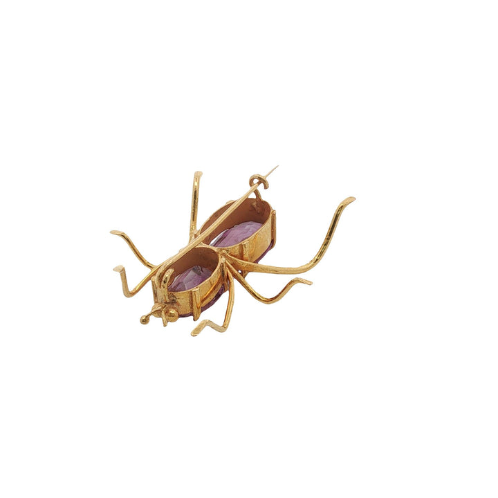 Oval Amethyst Gemstone 18 Karat Yellow Gold Vintage Bug Brooch Pin