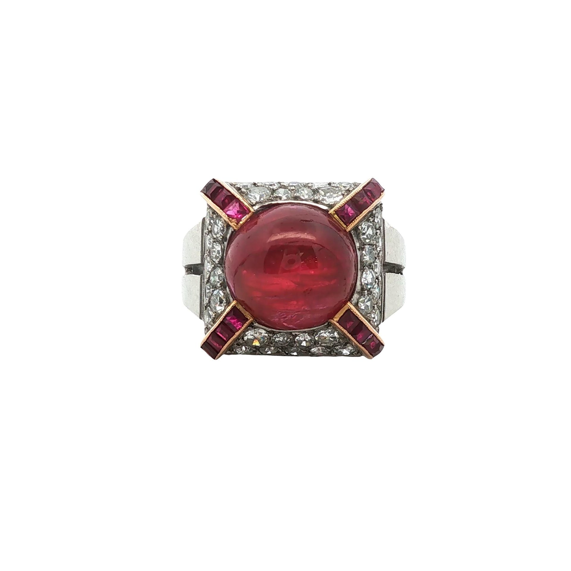 Ruby Diamond Platinum Vintage Statement Cocktail Ring