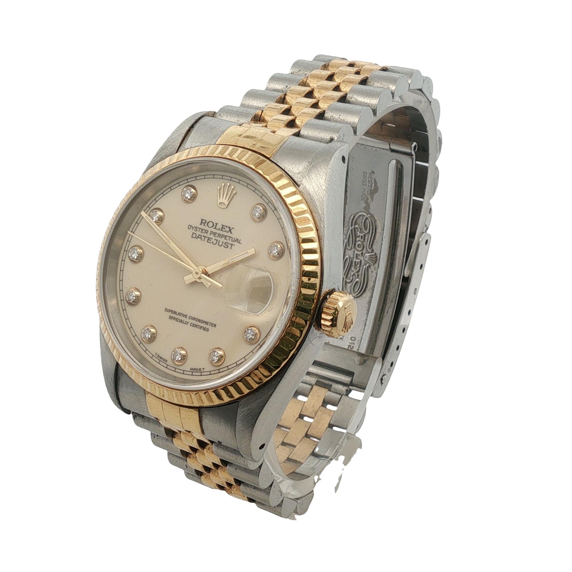 Rolex Datejust 36mm Two Tone Factory Diamond Dial Jubilee Bracelet Box & Papers