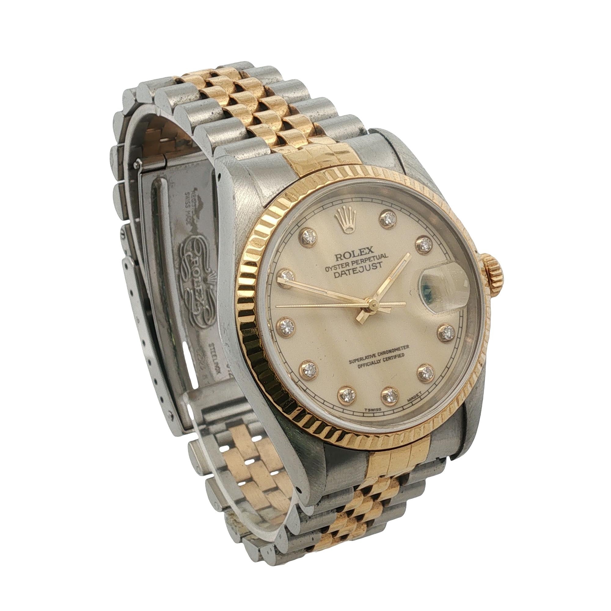 Rolex Datejust 36mm Two Tone Factory Diamond Dial Jubilee Bracelet Box & Papers