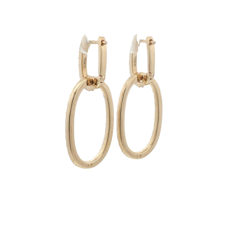 Diamond 14 Karat Yellow Gold Oval Shape Dangle Earrings Modern