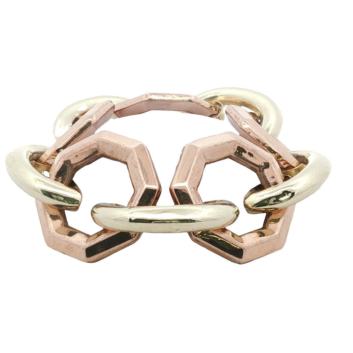 Retro Yellow & Rose Gold Octagonal Link Vintage Bracelet 7.5 Inches