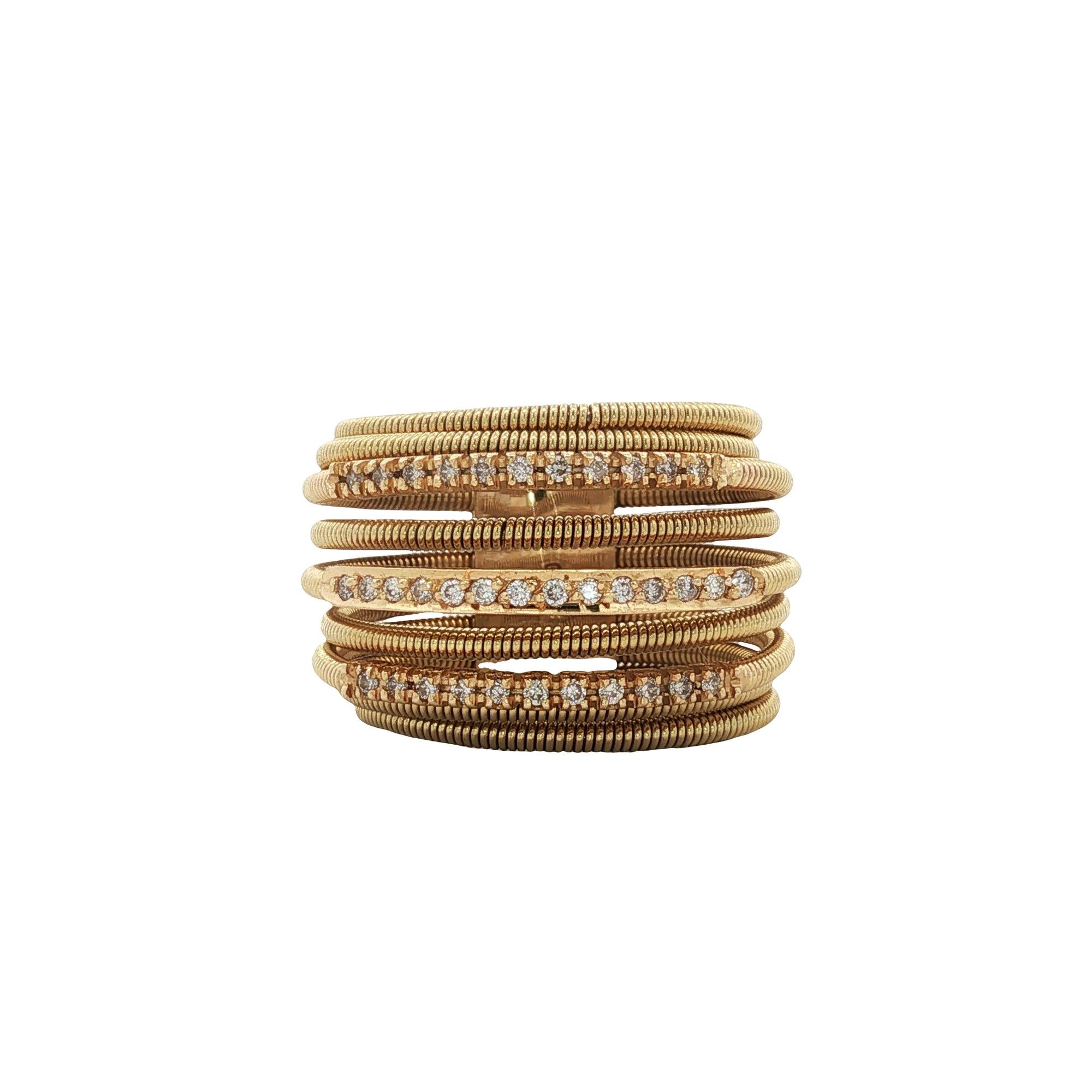 Multi Row Tubogas Diamond 18 Karat Yellow Gold Wide Modern Band Ring