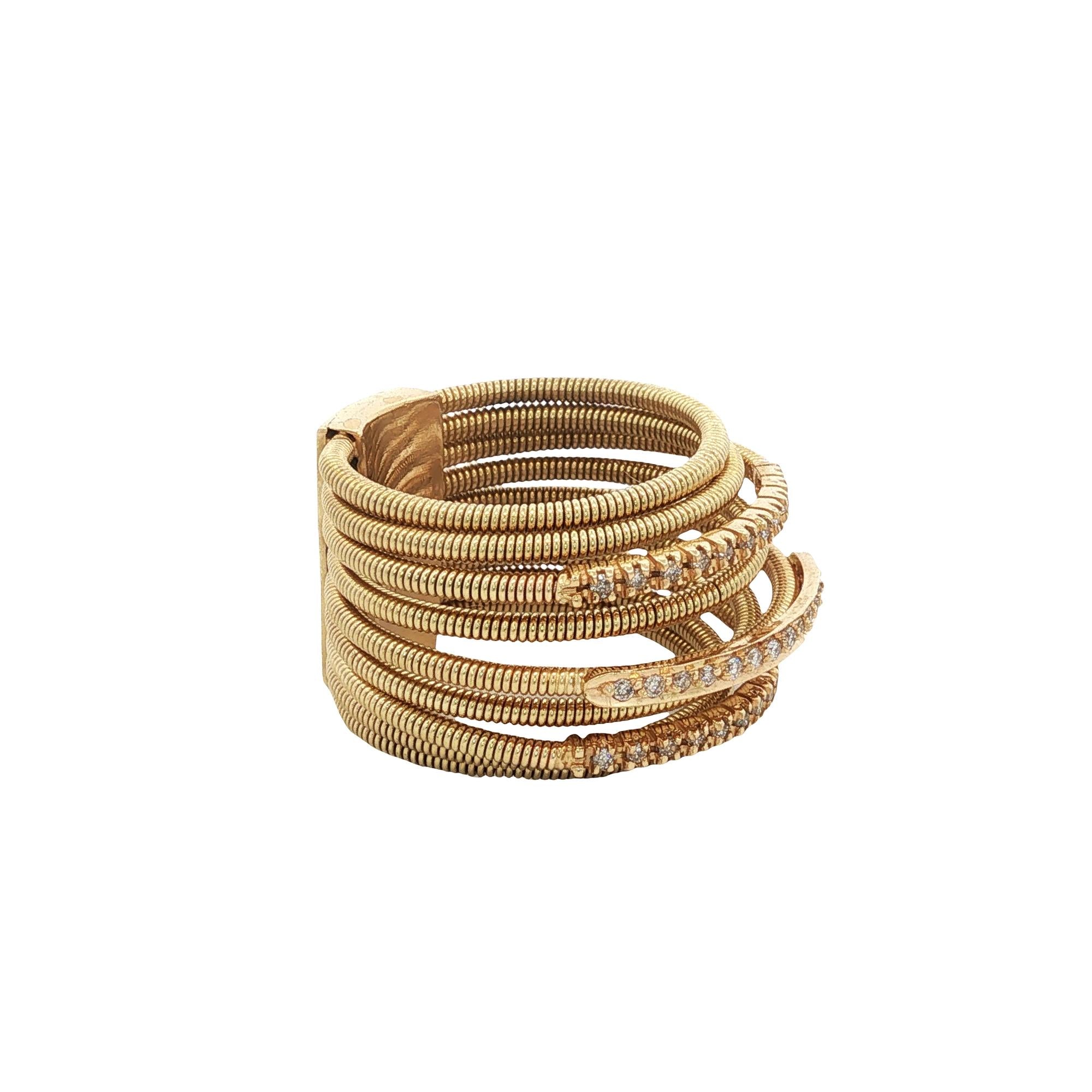 Multi Row Tubogas Diamond 18 Karat Yellow Gold Wide Modern Band Ring