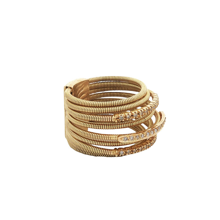 Multi Row Tubogas Diamond 18 Karat Yellow Gold Wide Modern Band Ring