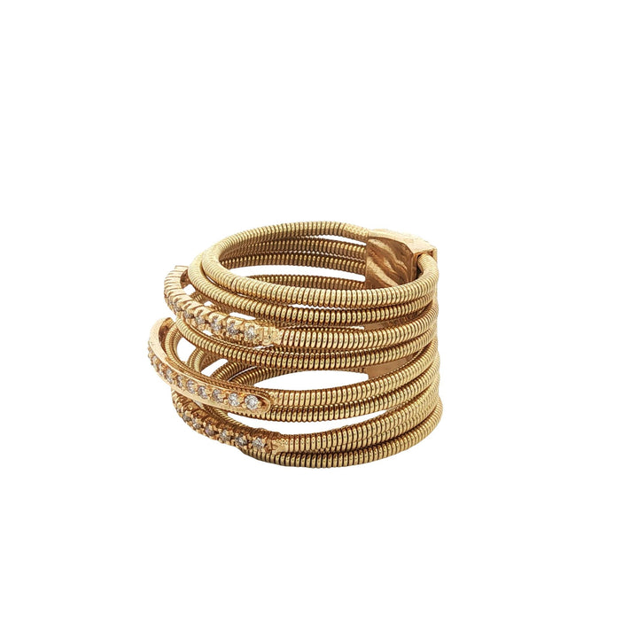 Multi Row Tubogas Diamond 18 Karat Yellow Gold Wide Modern Band Ring