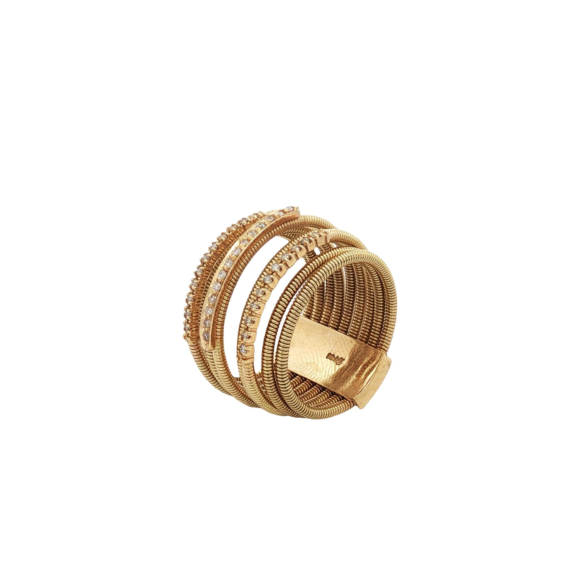 Multi Row Tubogas Diamond 18 Karat Yellow Gold Wide Modern Band Ring