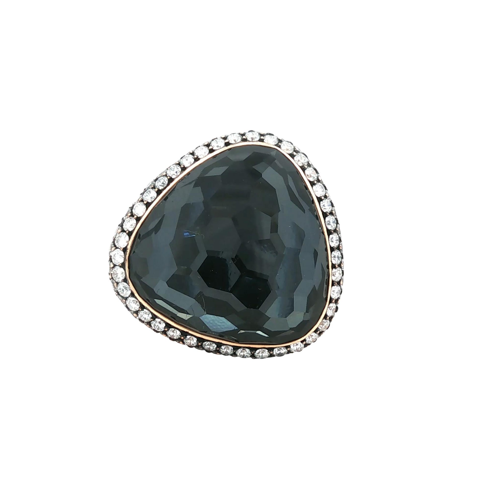 Mark Lash Hematite Diamond 18 Karat Rose Gold Cocktail Statement Ring