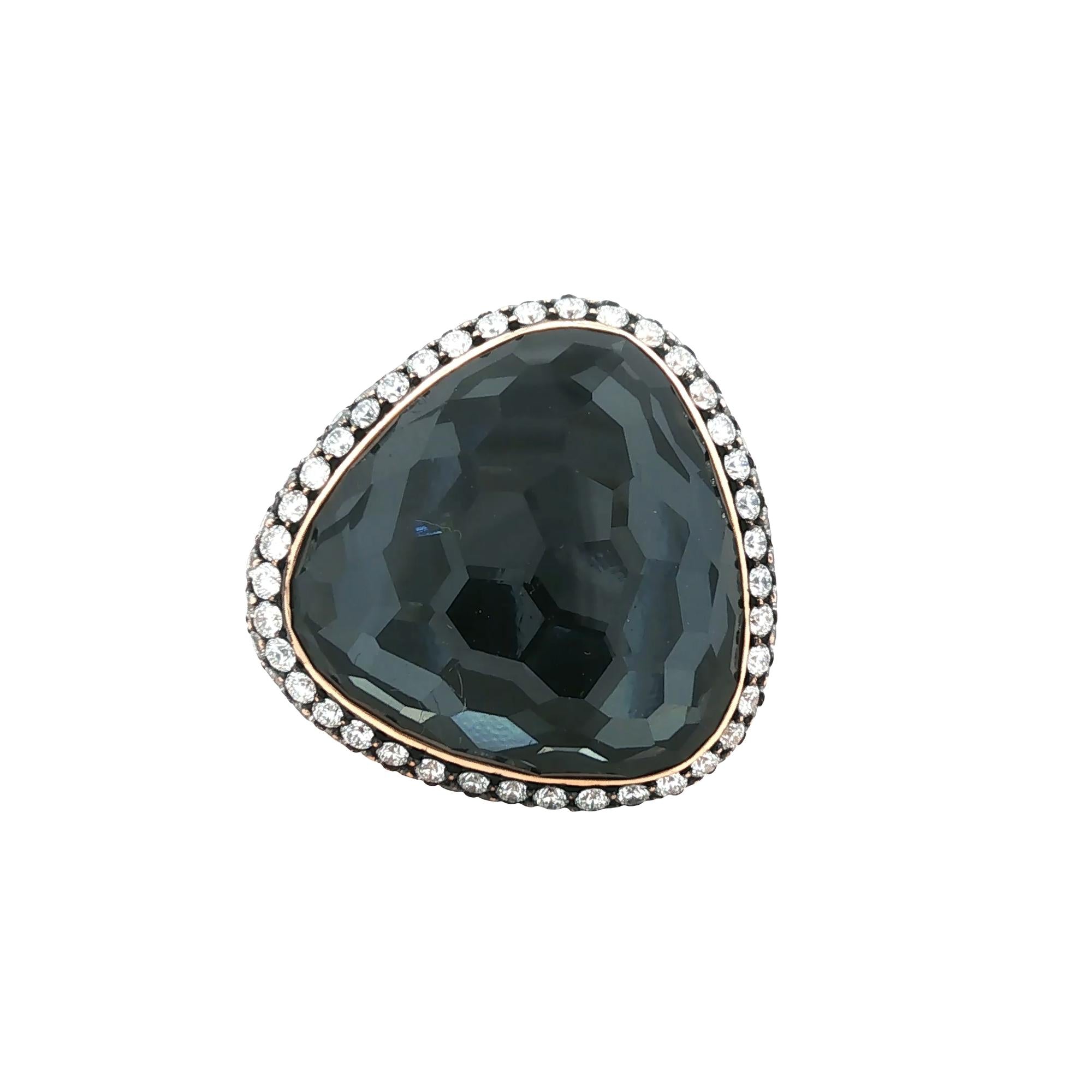 Mark Lash Hematite Diamond 18 Karat Rose Gold Cocktail Statement Ring