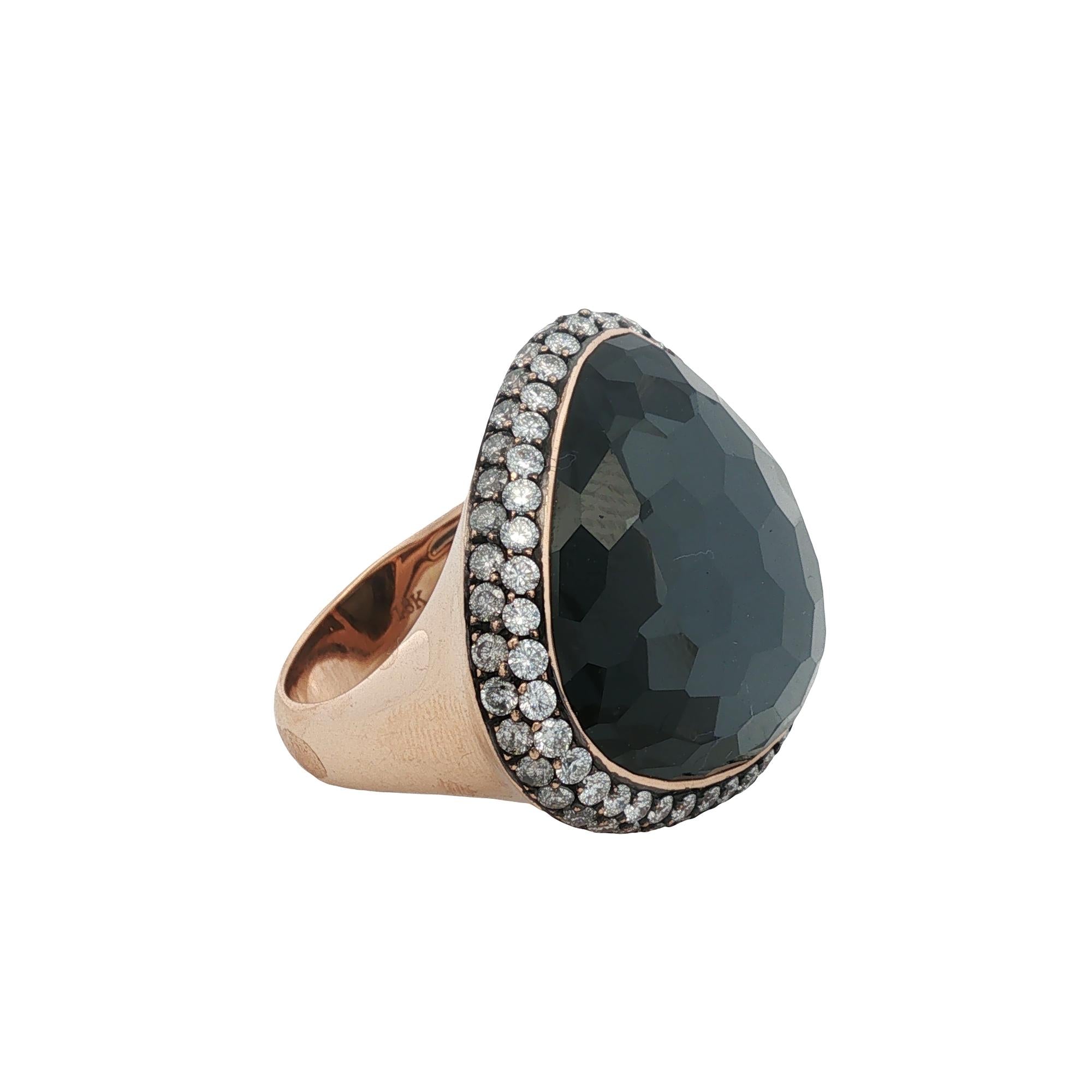Mark Lash Hematite Diamond 18 Karat Rose Gold Cocktail Statement Ring