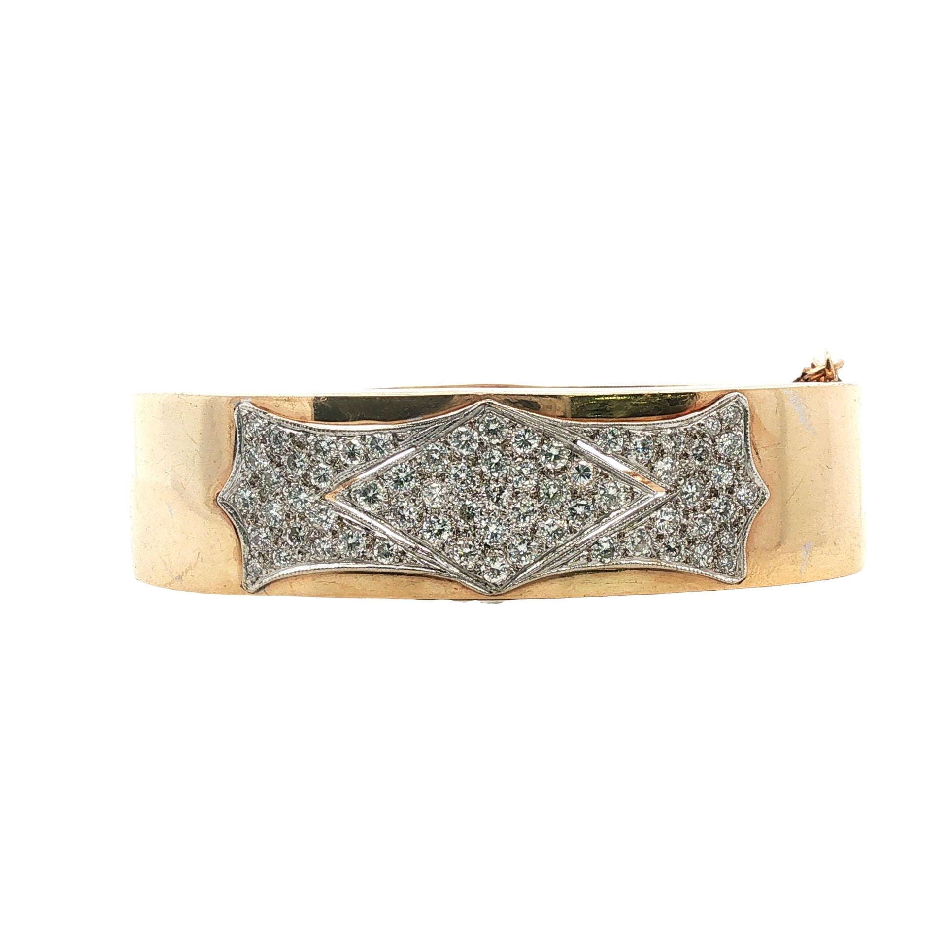 Diamond 14 Karat Yellow Gold Vintage Hinged Bangle Bracelet