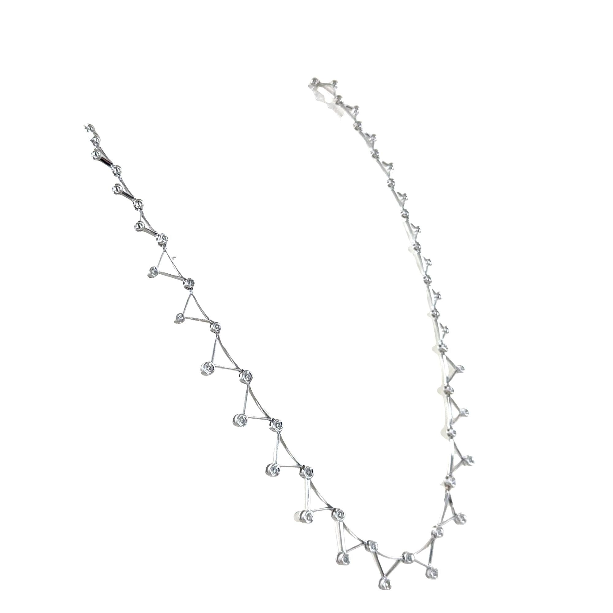 Bezel Set Diamond 14 Karat White Gold Triangular Link Modern Necklace