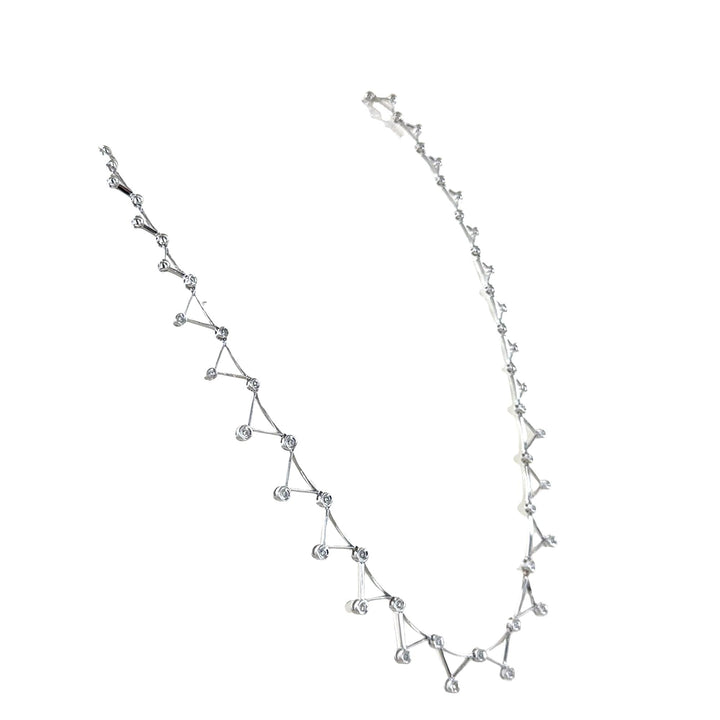 Bezel Set Diamond 14 Karat White Gold Triangular Link Modern Necklace