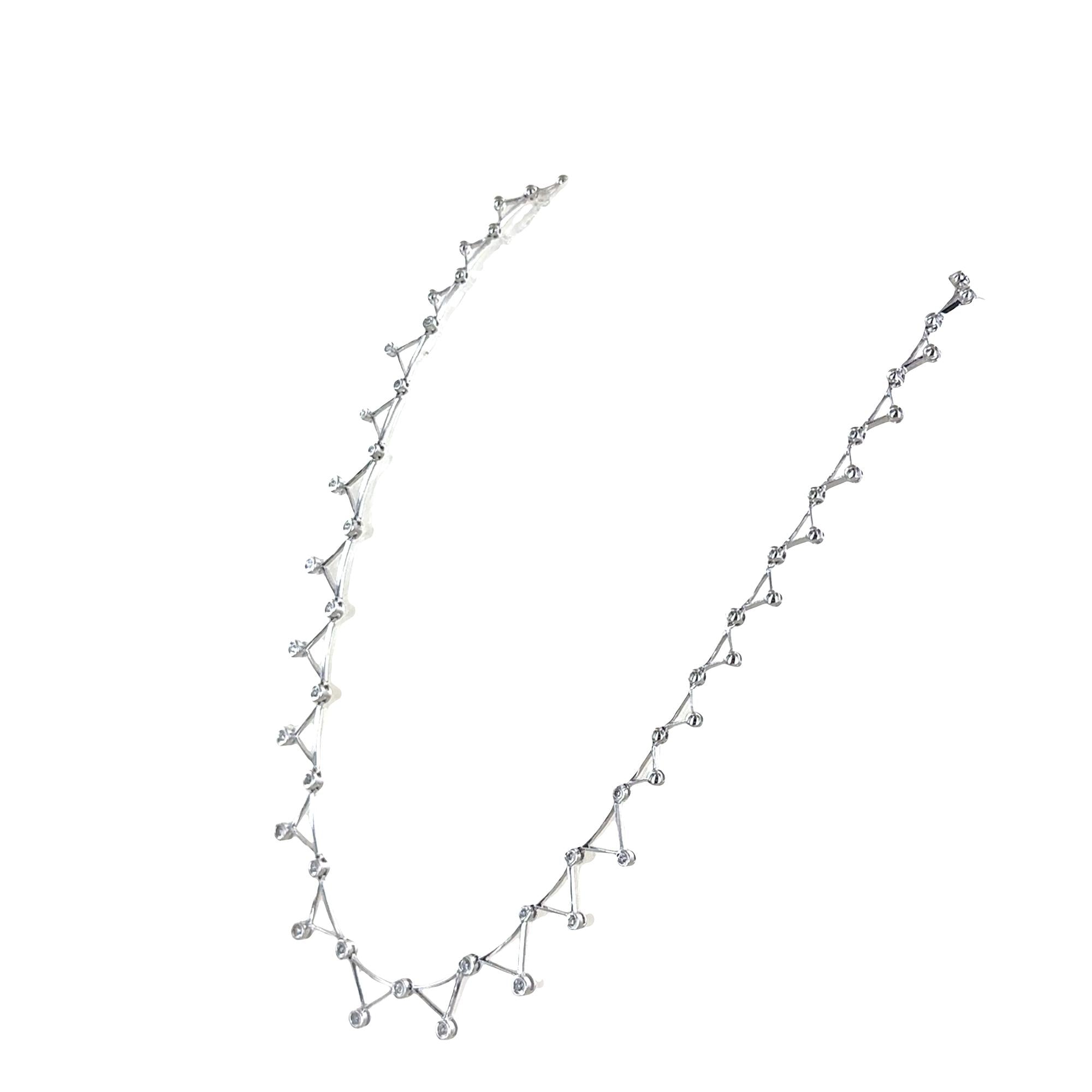Bezel Set Diamond 14 Karat White Gold Triangular Link Modern Necklace