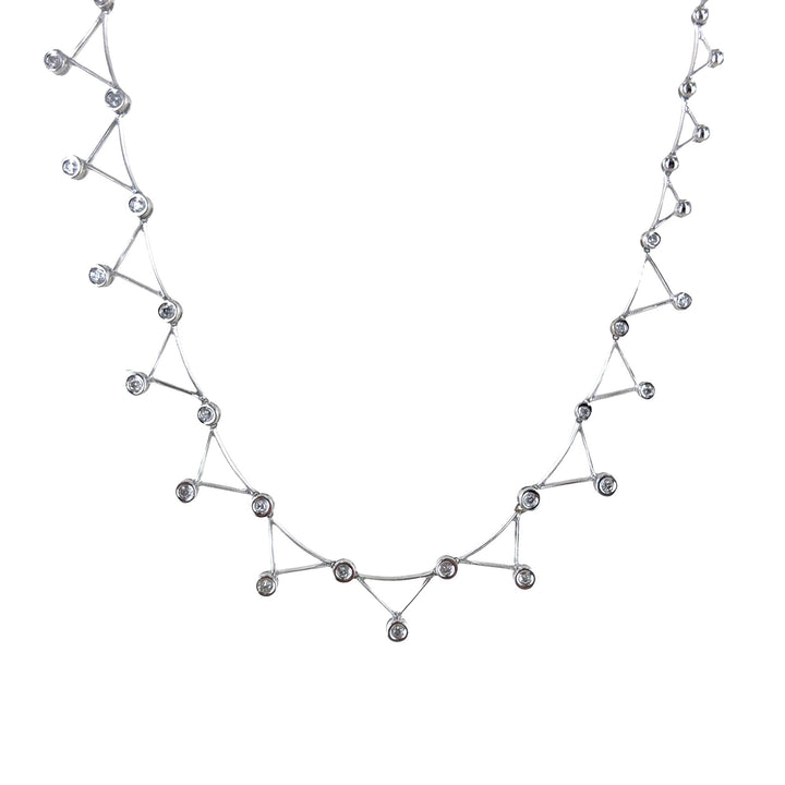 Bezel Set Diamond 14 Karat White Gold Triangular Link Modern Necklace