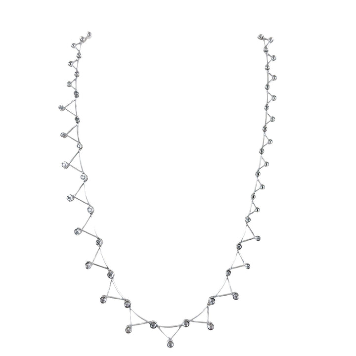 Bezel Set Diamond 14 Karat White Gold Triangular Link Modern Necklace