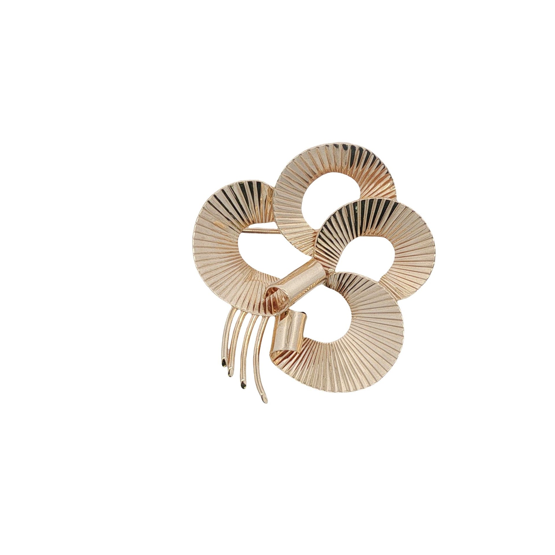 Tiffany & Company Retro Vintage Yellow Gold Ribbed Ribbon Brooch Pin