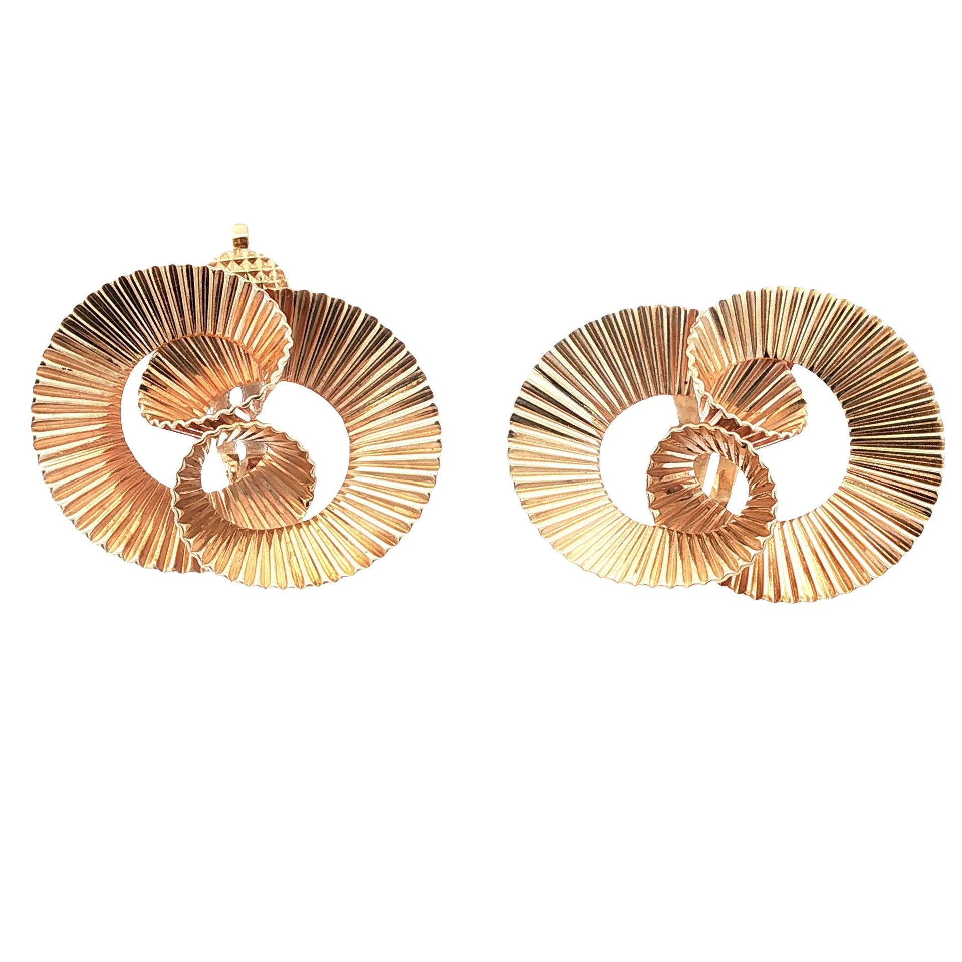 Tiffany & Company Yellow Gold Retro Vintage Ribbed Ribbon EarClip Earrings