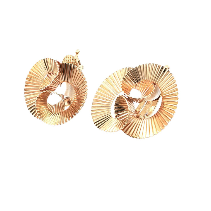 Tiffany & Company Yellow Gold Retro Vintage Ribbed Ribbon EarClip Earrings
