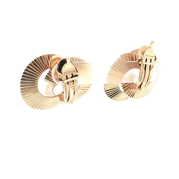 Tiffany & Company Yellow Gold Retro Vintage Ribbed Ribbon EarClip Earrings