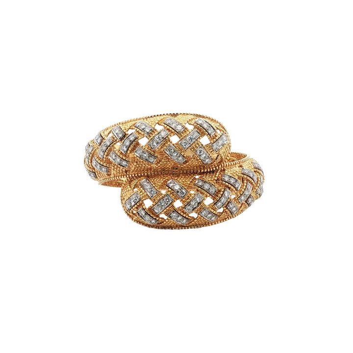 Diamond 18 Karat Yellow Gold Lattice Design Bypass Hinged Bangle Bracelet