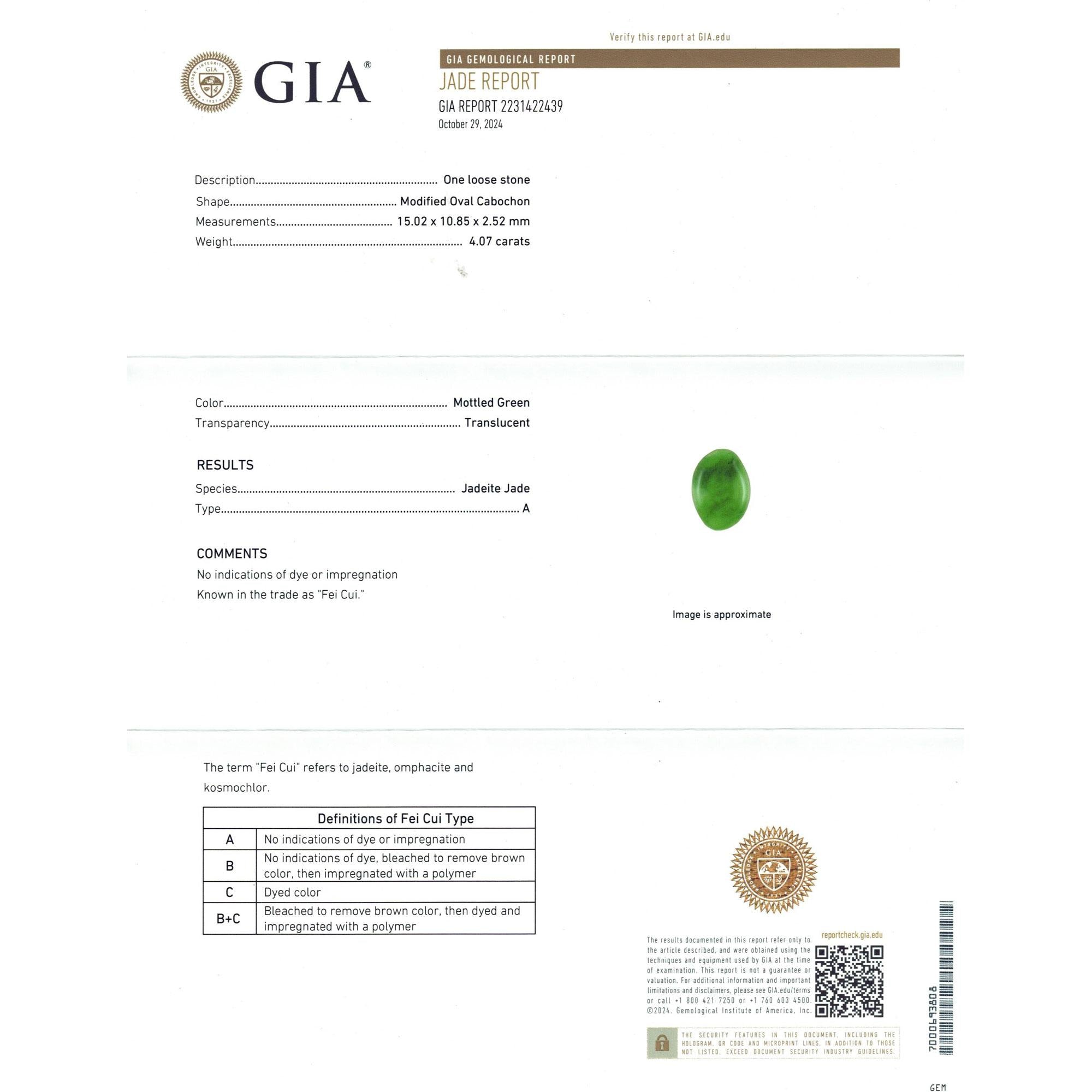 Imperial Fei Cui Jade & Diamond Platinum Ballerina Style Ring GIA Certified